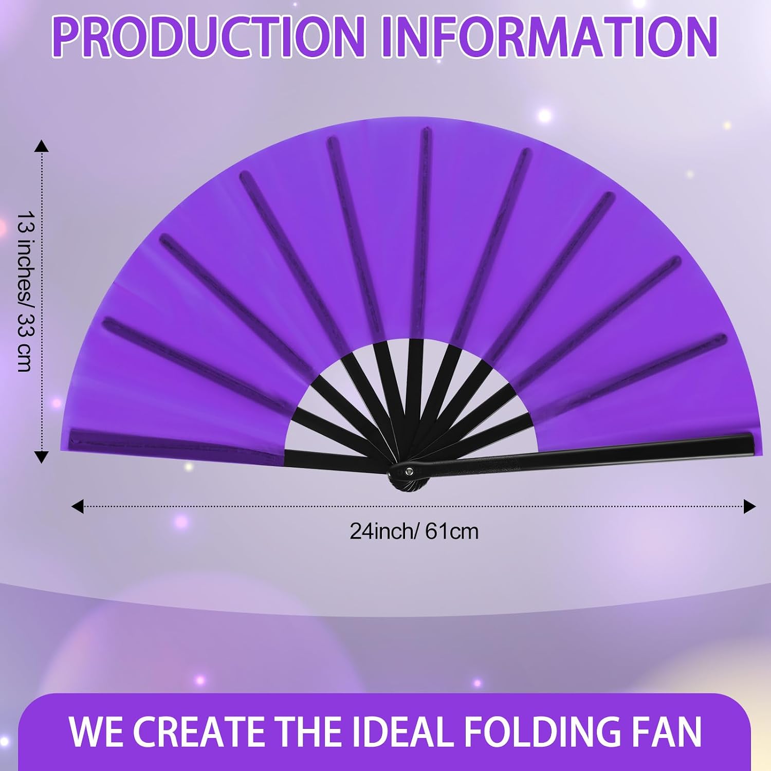 Blulu 6 Pcs Large Folding Fans for Line Dancing 13 Inch Fans Big Silk Clack Popping Make Loud Sound for Music Party Decorations(Neon Color)