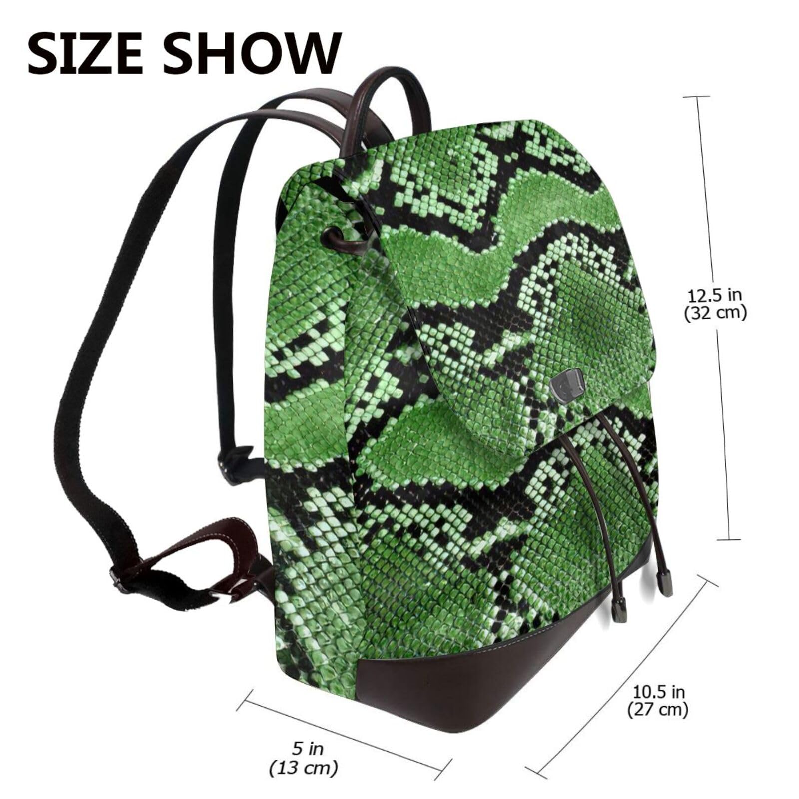 Mochila para mujer con estampado de piel de serpiente verde, ligera, versátil, moderna, diaria, casual, para viajes y trabajo