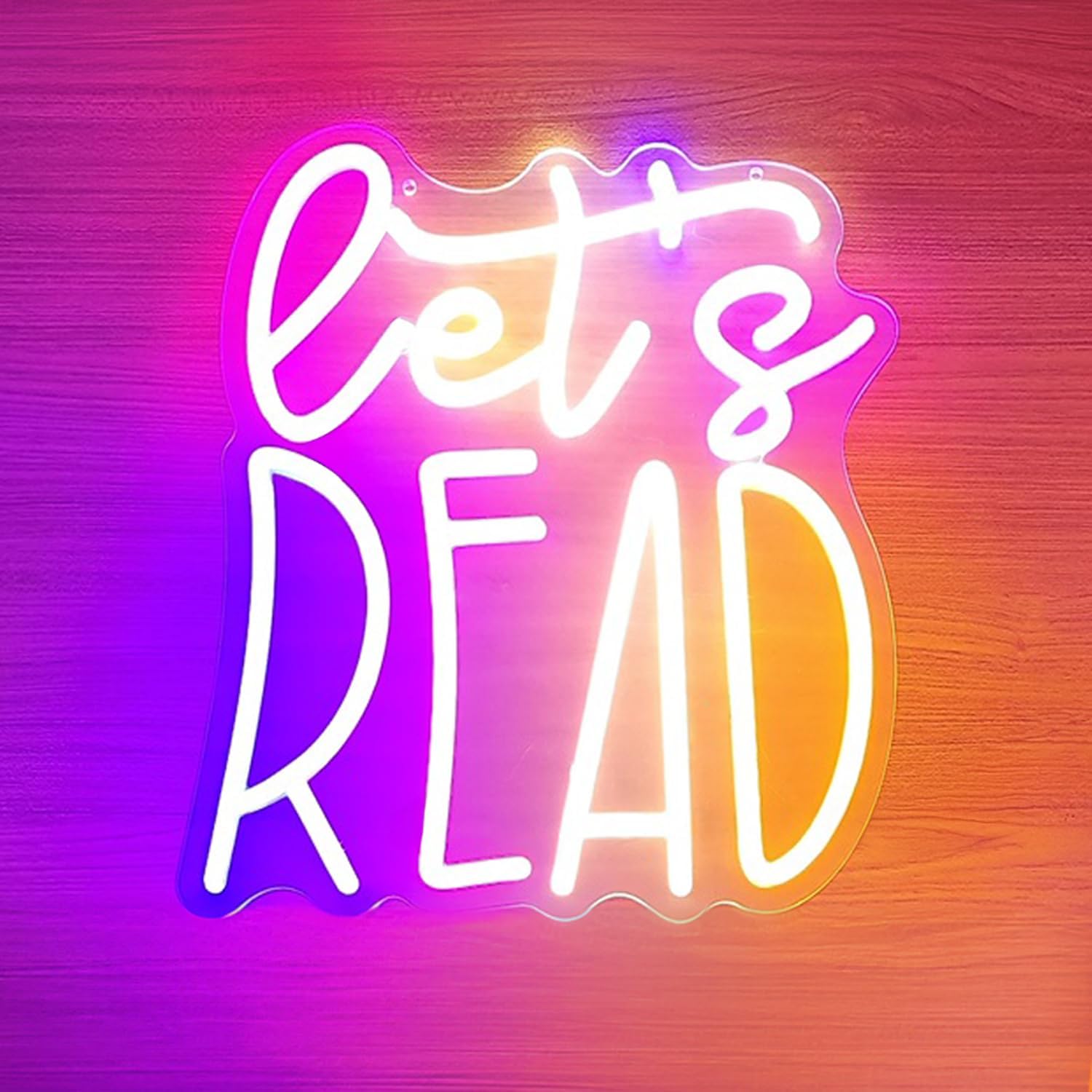 LED Neon Sign Let's Read 13"x11.4" USB Powered Dimmable Purple Pink Gradient Classroom Library Reading Corner Decoration Motivational Gift for Teachers Students Book Lovers