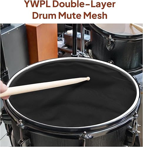 Miniatura 8 de Juego de 5 piezas de tambor con cabeza de tambor, piel de doble malla, práctica silenciosa, cabeza de tambor silenciosa, piel portátil para