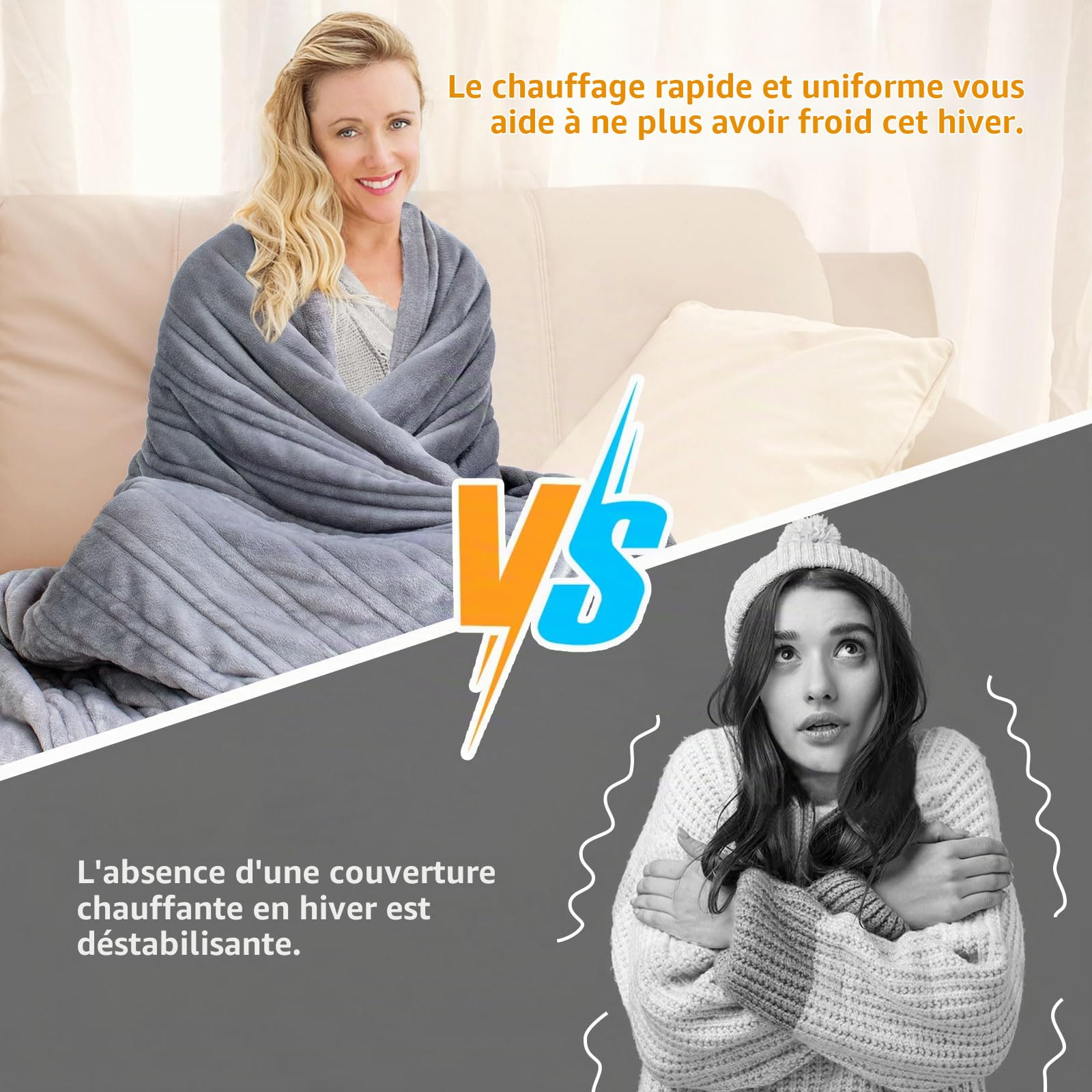 Couverture Chauffante Electrique 180x150cm, Flanelle Plaid Chauffant Électrique avec Affichage LCD, 5 Réglages de Temps, 6 Niveaux de Chauffage, Chauffage Rapide, Lavable en Machine