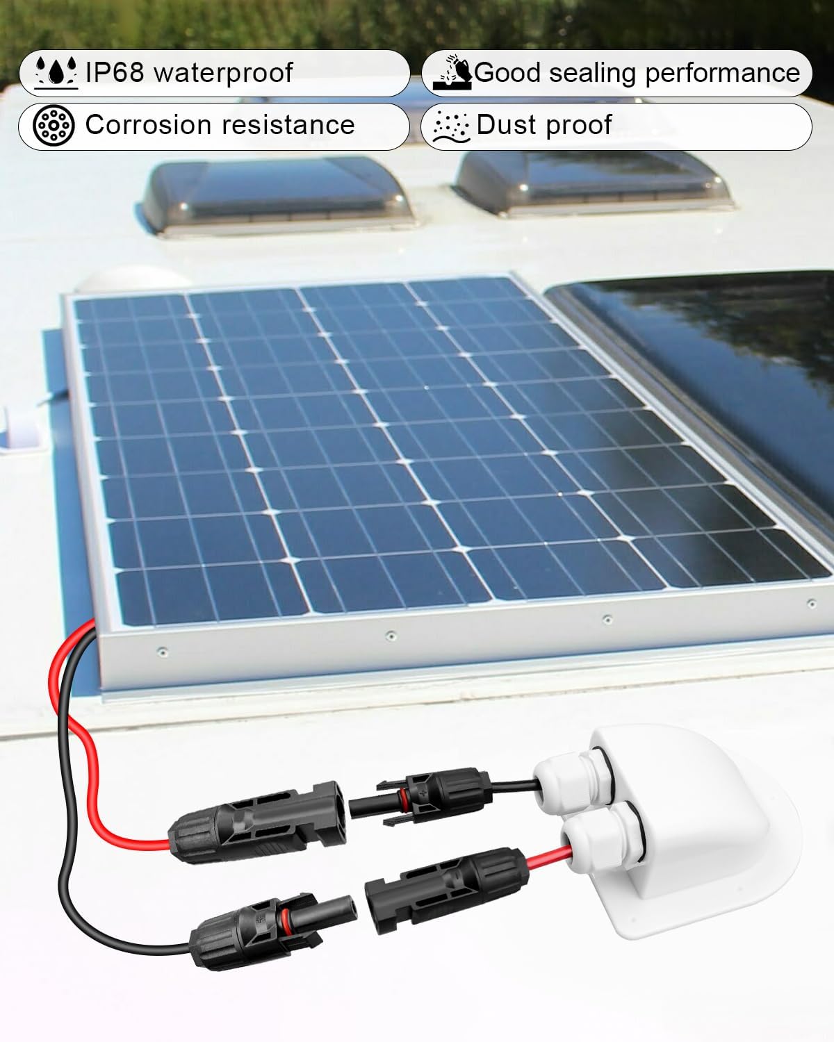 Wasserdichtes Solarkabelverschraubungsgehäuse, Solar-Abzweigdose durch Wohnmobildach, Solareingangsgehäuse mit 3 m 10 AWG Solar-Verlängerungskabel, Anschluss an Wohnmobil, Boot, Van, Camper