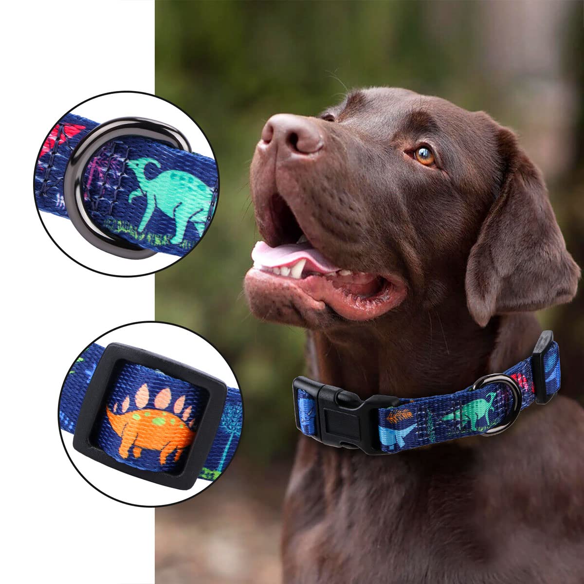 Rhea Rose Dog Collar Special Design Personalized Cute Girl boy Soft Collars with Cartoon Dinosaurs Medium Size - Image 3