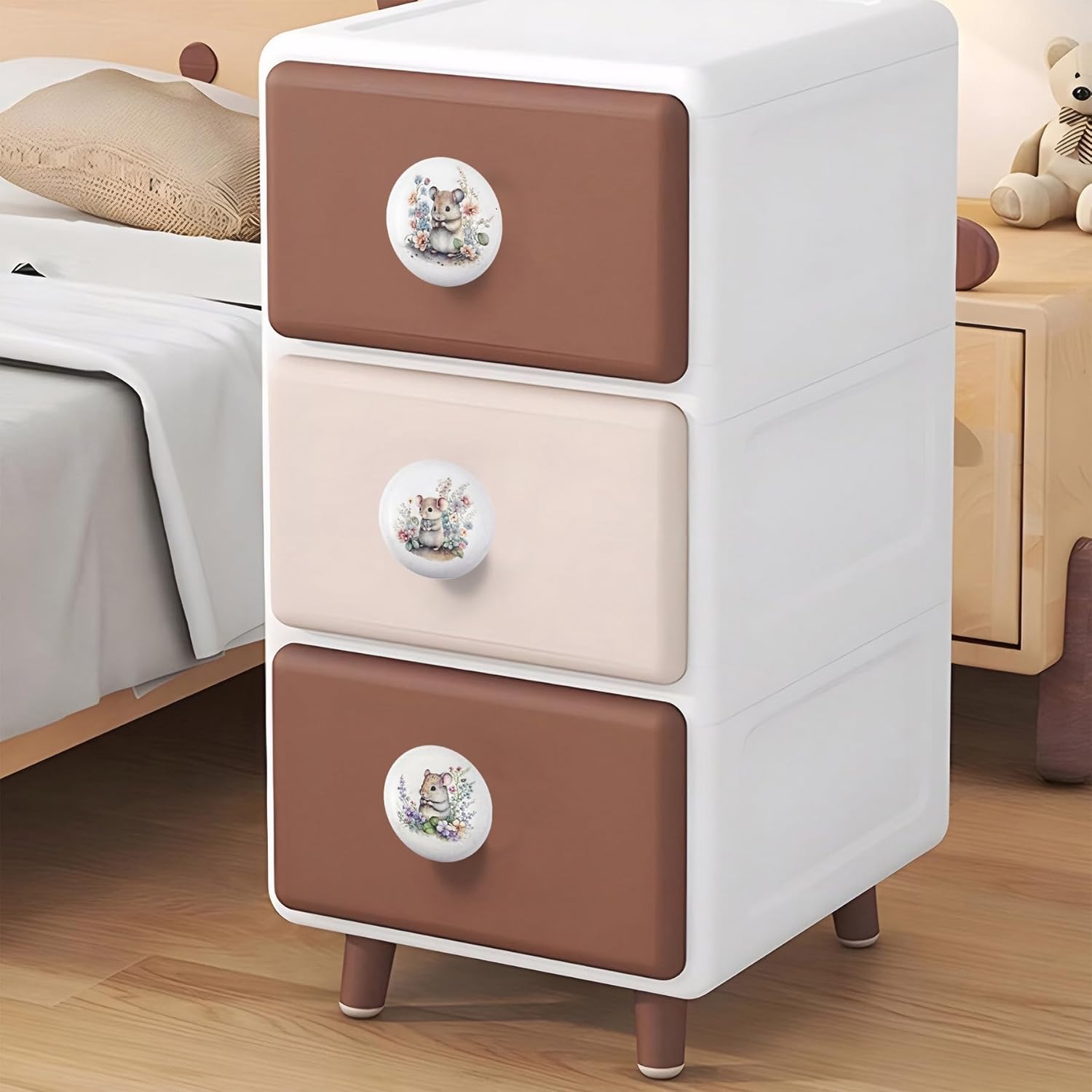 8Pack1.5 Hamsters with Flower Ceramics Knob Handle Cute Animal Kids Nursery Cabinet Dresser Drawers Pulls and Knobs