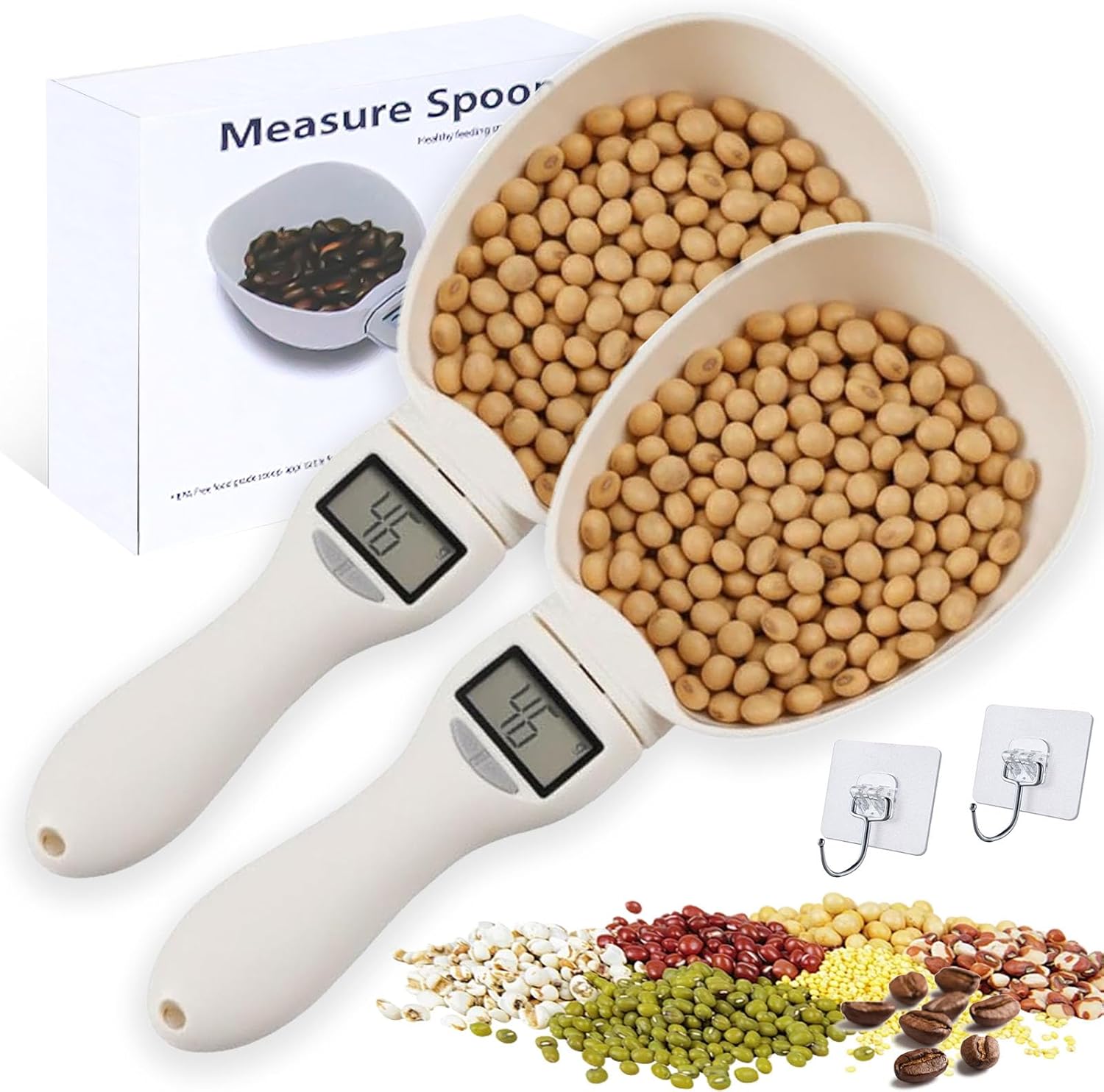 Electronic Measuring Spoon with Conversion, Adjustable Digital Measuring Spoon, Kitchen Food Measuring Scoop Scale, 800g / 0.1g High Precision, with LCD Screen, for Daily Meals and Dog Cat Food (2PCS)