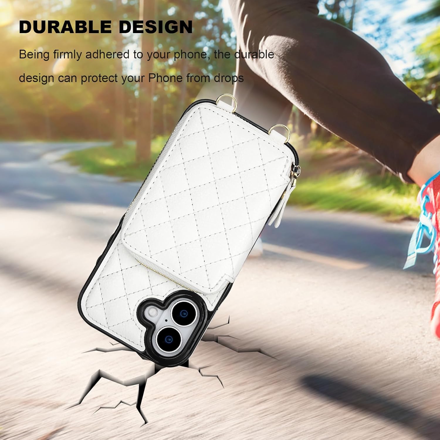 Bocasal Crossbody Wallet Case for iPhone 17, RFID Blocking PU Leather Zipper Handbag Purse Flip Cover, Kickstand Folio Case with Card Slots Holder Wrist Strap Lanyard 5G 6.3 Inch (White)