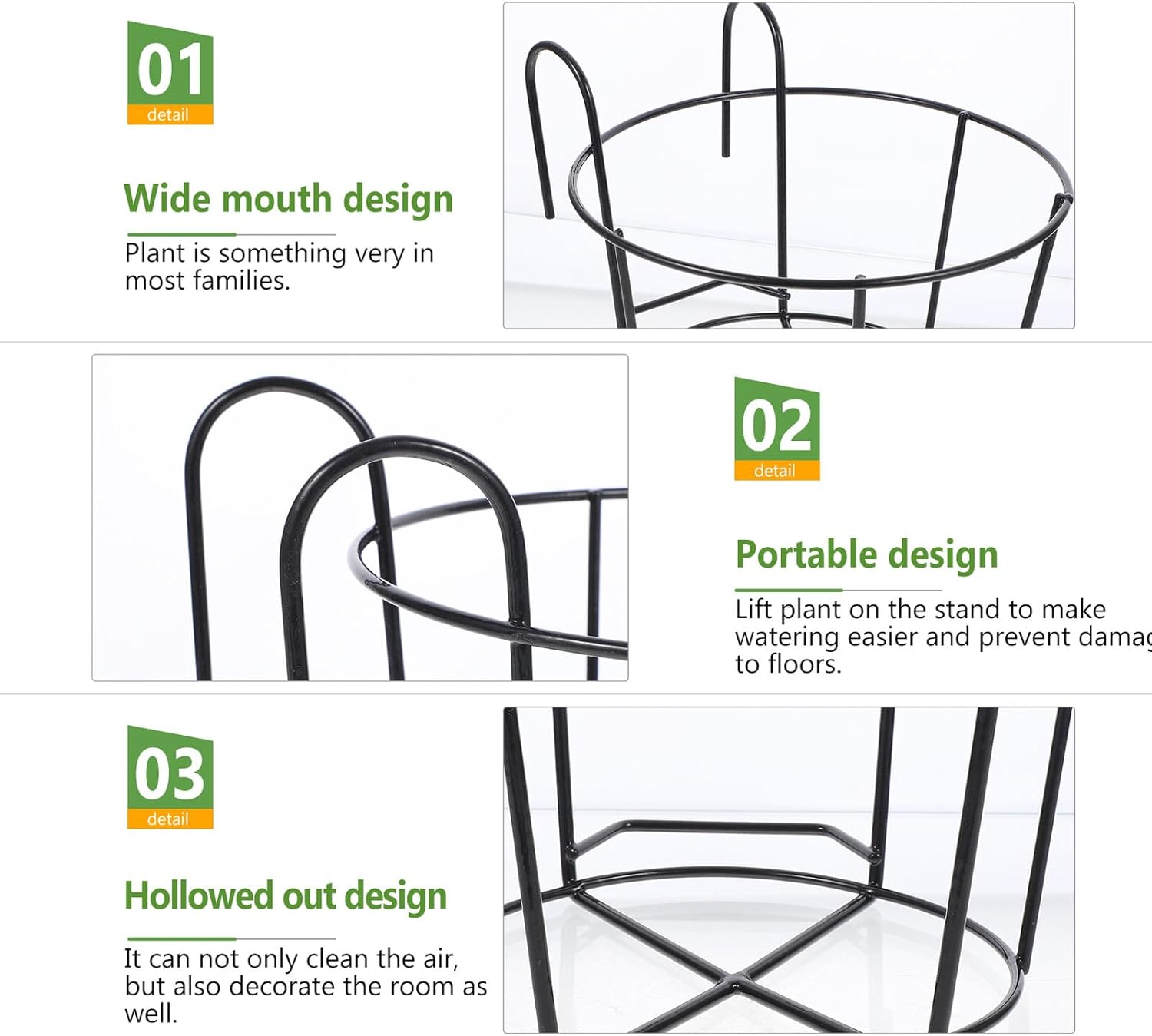 2pcs Large Iron Art Hanging Flower Pot Brackets with Hooks for Balcony Railing, Outdoor Over-Railing Plant Holders Suitable for Decks and Patios