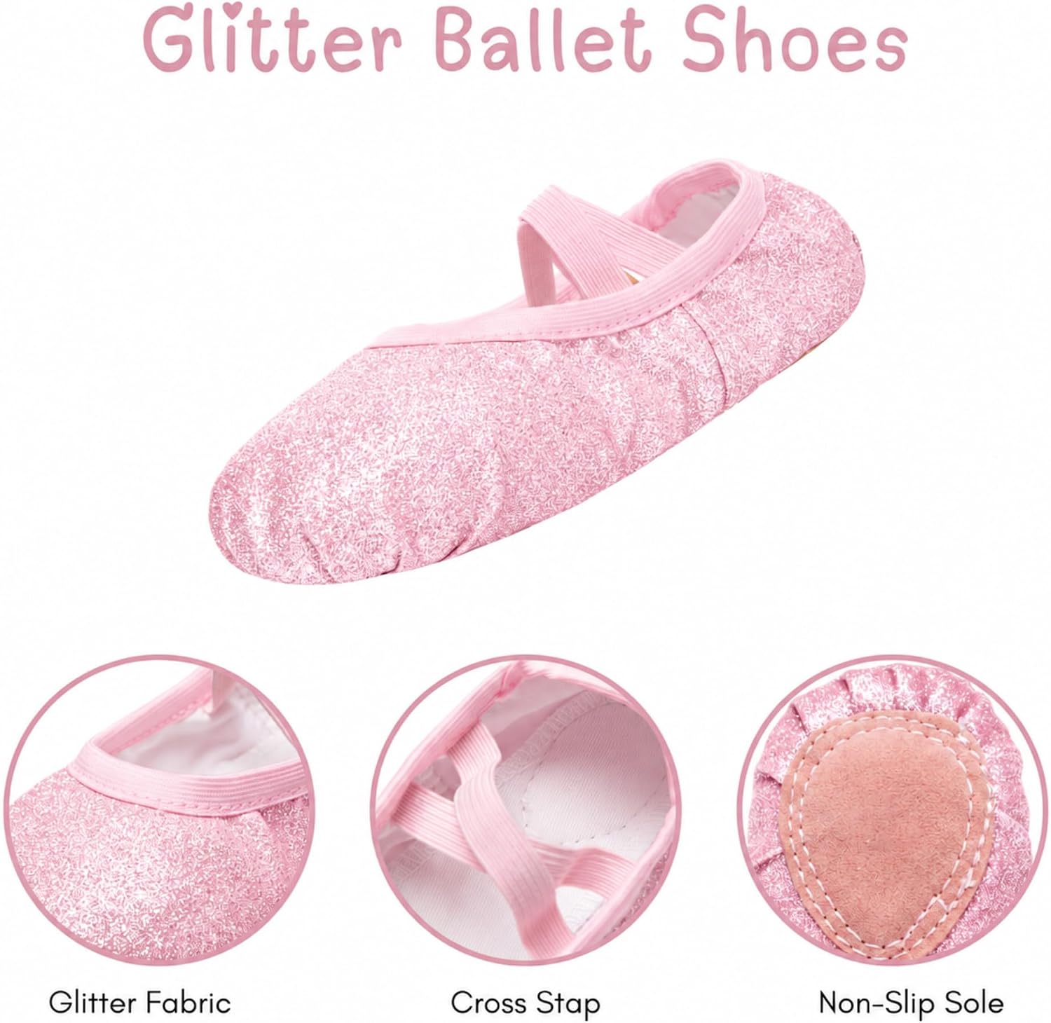 Danzcue Ballet Shoes for Girls Glitter Ballet Slippers Dance Shoes for Toddler/Little/Big Kids