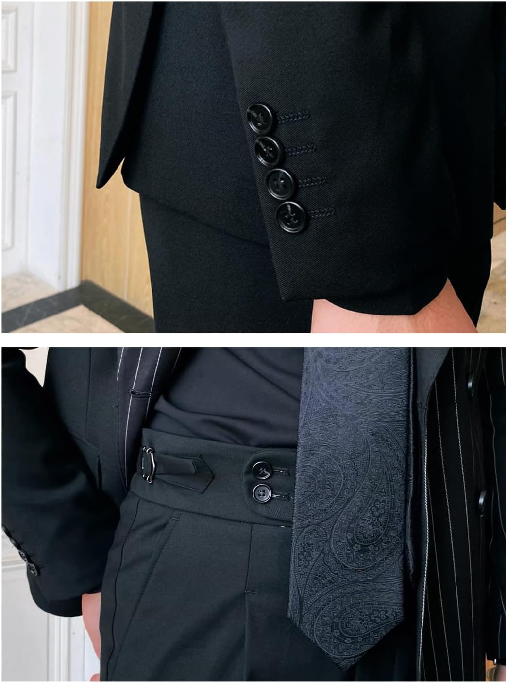 HZUOU Men's 2 Piece Striped Suits Slim Fit 2023 Autumn Double Breasted Blazer Jacket Pants Set for Wedding Prom Party UOU35