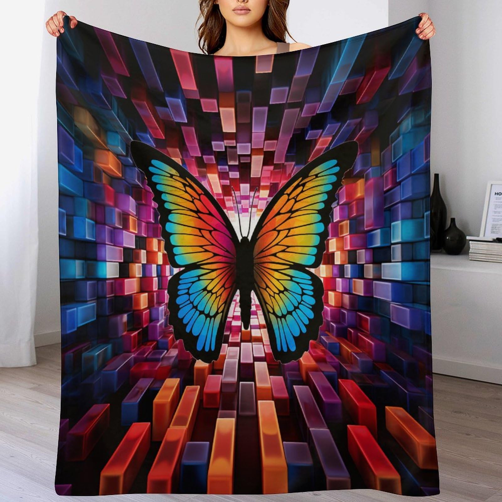 Couverture en flannel douce motif papillon, plaid thermique ultra confortable 130x150cm