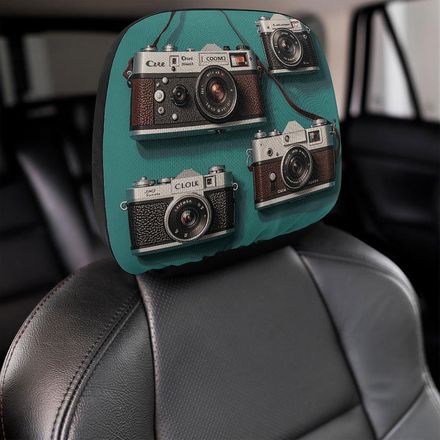 Retro Cool Camera Collection Car Headrest Cover Accessories Car Seat Headrest Cover Soft Breathable Seat Head Rest Cover for Most of Cars Universal Personalized 11.1x10.6 Inch image 4