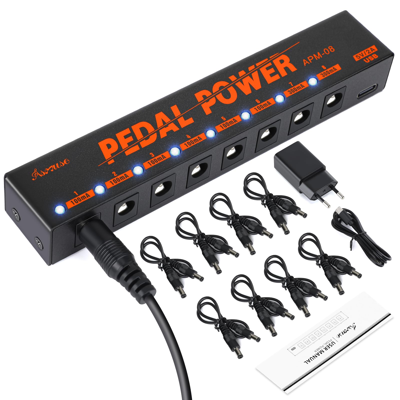 Asmuse Fuente de Alimentación para Pedal de Guitarra con 8 Salidas de CC, para Pedales de Efectos de Guitarra Eléctrica de 9 V