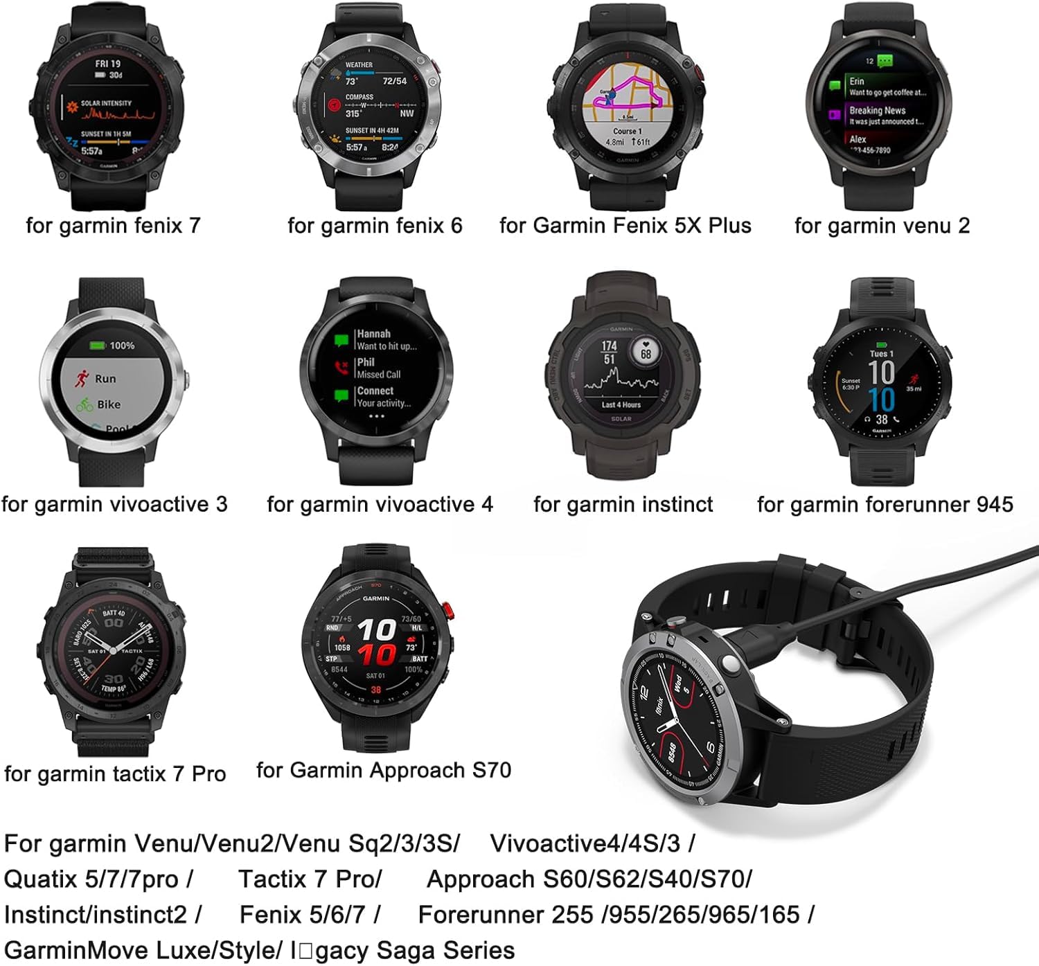 Tobfit Ładowarka do zegarka Garmin Instinct/Instinct Solar, USB C Garmin, kabel do ładowania do zegarka Garmin Instinct Solar Tactical/Instinct Solar Surf Edition/Tactix Charlie/Tactix Delta