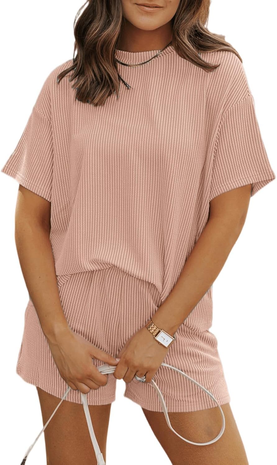 Womens Pajama Sets 2 Piece Pjs Sleepwear Soft Comfy Short Sleeve Tops and Shorts Lounge Set Loungewear Outfit