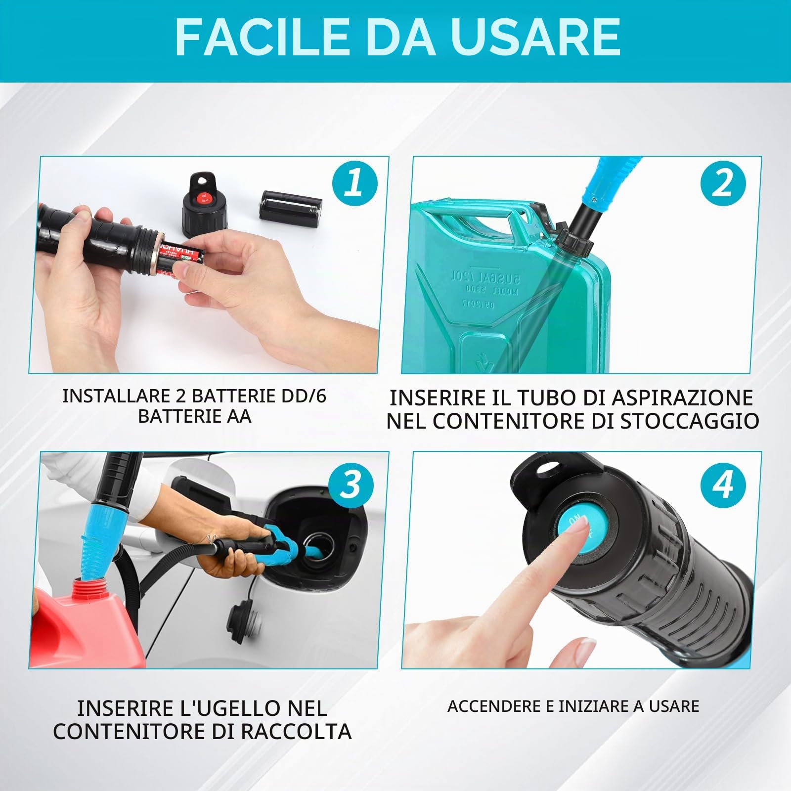 Pompa a benzina elettrica a batteria,Pompa di Trasferimento Portatile con Ugello di Controllo di Flusso,tanica aspirazione automatica per benzina