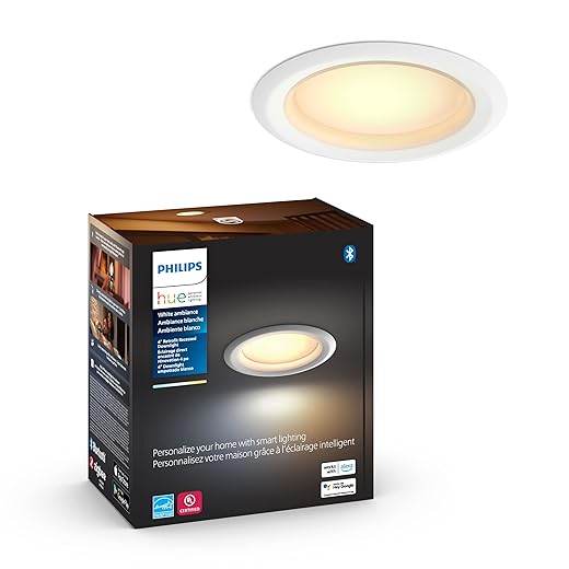 Philips Hue Ambiance Smart Retrofit Recessed Downlight 4", Bluetooth & Zigbee Compatible (Hue Hub Optional), Smart Ceiling Lighting