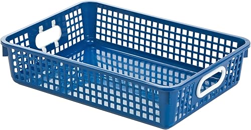 Really Good Stuff Cesta de papel, 14 x 10 x 3-14 pulgadas, individual, azul marino  Cesta de papel de malla de plástico para aula, hogar y oficina,