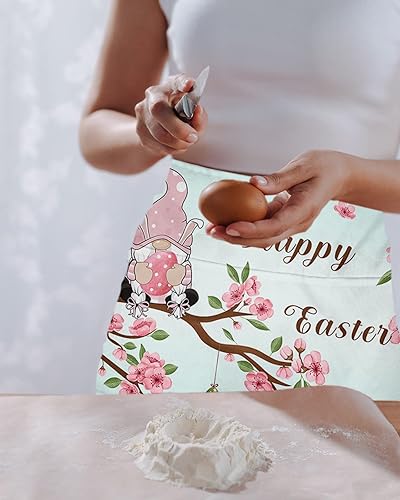 Miniatura 2 de Delantal de camarera floral con bolsillos, diseño floral de huevo de Pascua, conejo, cintura de mosca, media cocina, barbacoa, parrilla, chef para