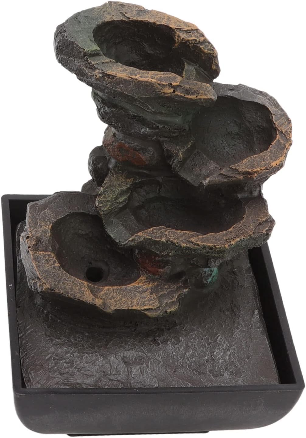 Calming Water Fountain, Relaxation Tabletop Water Fountain Durable Resin 4 Tiers LED Light Waterfall Sound Desk Fountain for Home Office Hotel Décor (220V US)