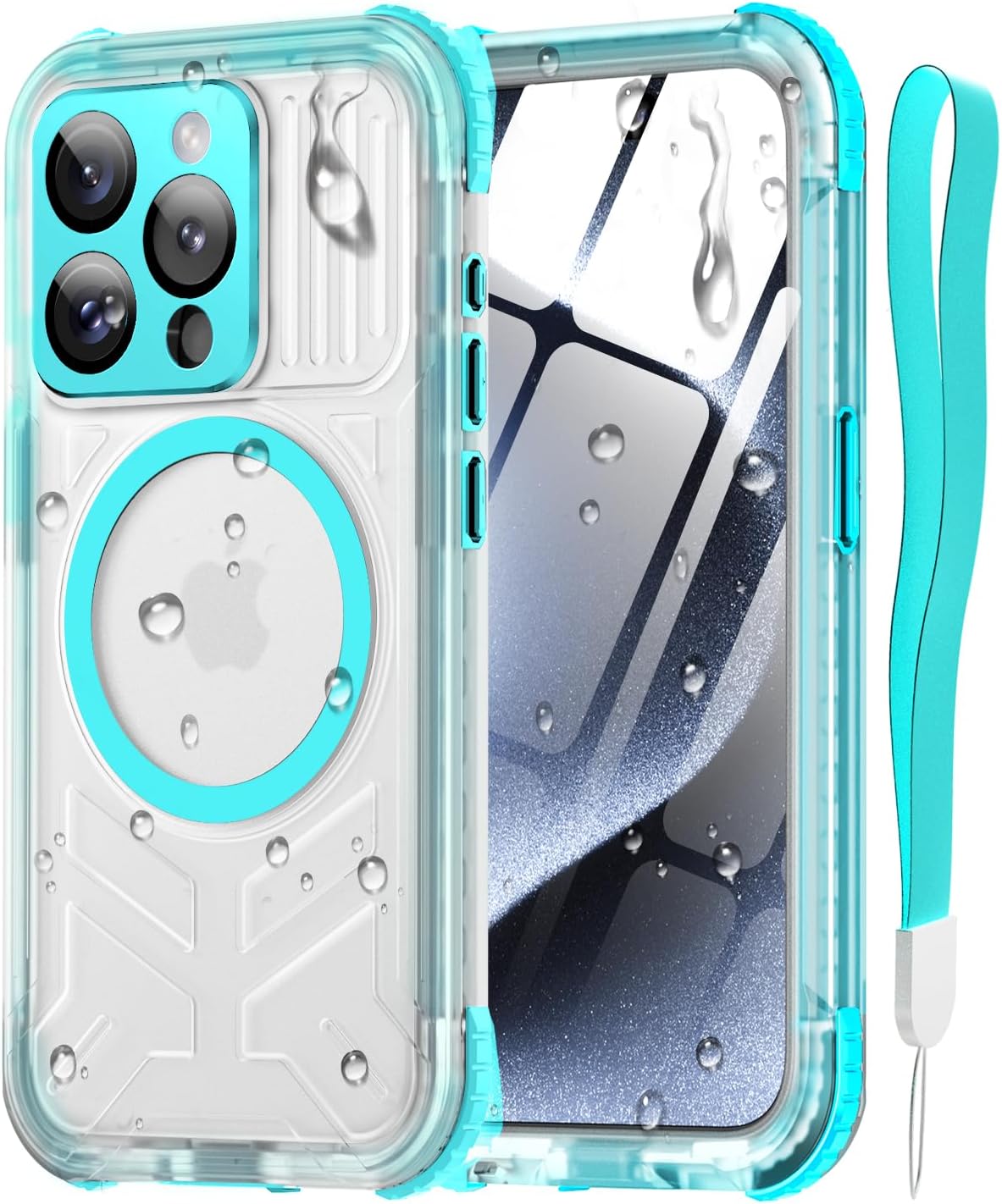 for iPhone 15 Pro Max Waterproof Case with Magsafe, Screen Protector, Lanyard, IP68 Military Full Body Shockproof, for Water Sports Outdoor Work, Funda para 15 Pro Max Impermeable, 6.7 Teal