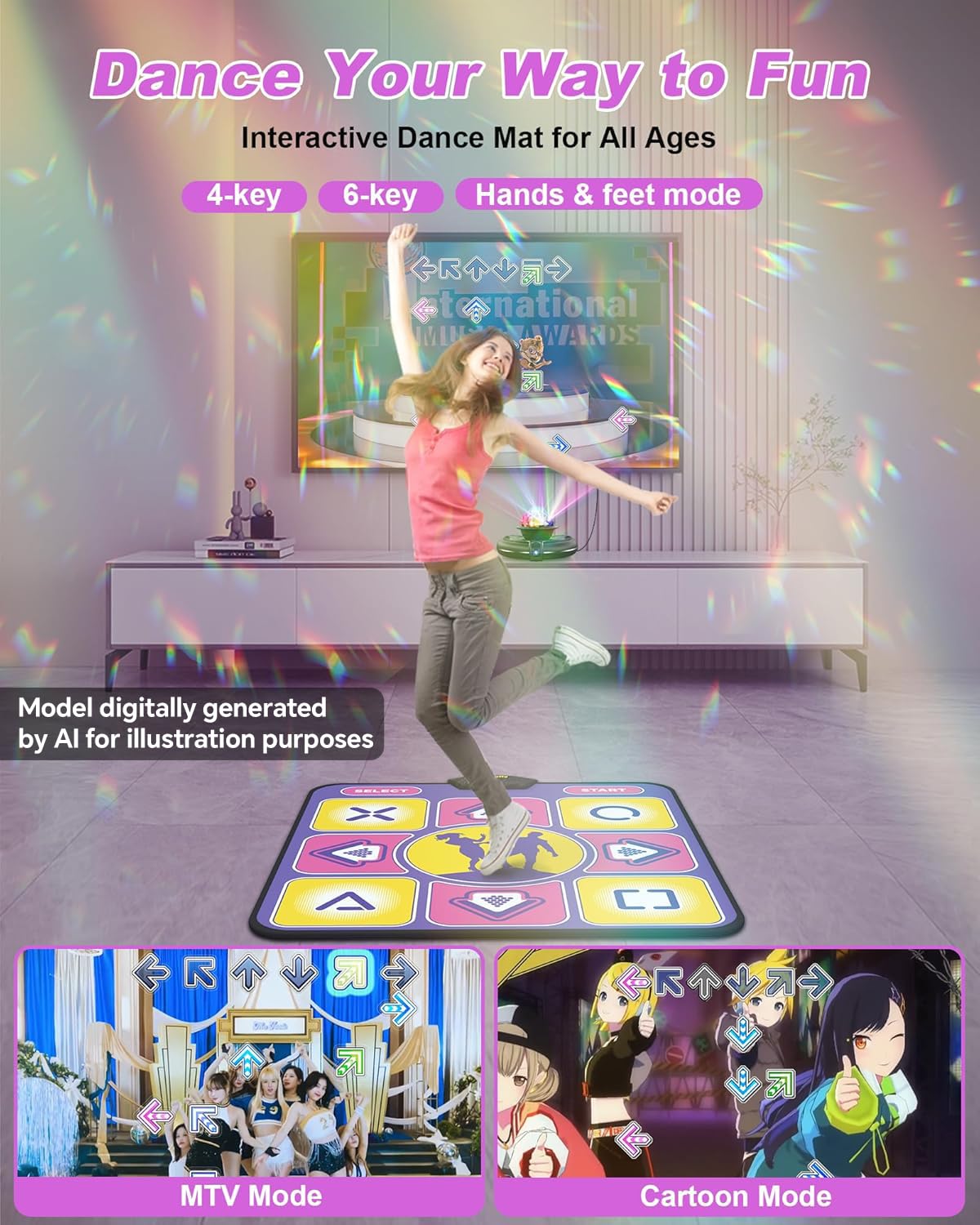 Tanzmatte - rutschfest Mit Kamera für TV, Kabelloser Controller, Spaß Spiel für Kinder & Erwachsene, Geschenke für Mädchen & Jungen