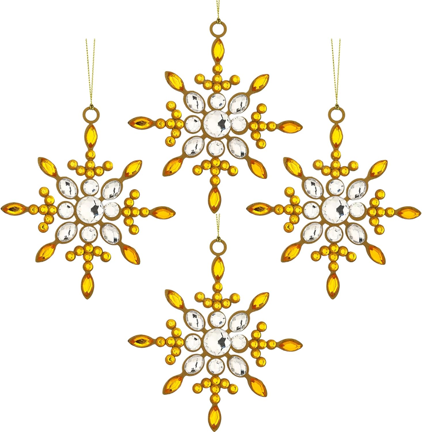 Set of 4 Hanging Ornaments, Silver Christmas Ornament for Xmas Tree Decor,Big Snowflake Christmas Tree Ornament Gift Holiday Party Supplies (Silver and Gold)