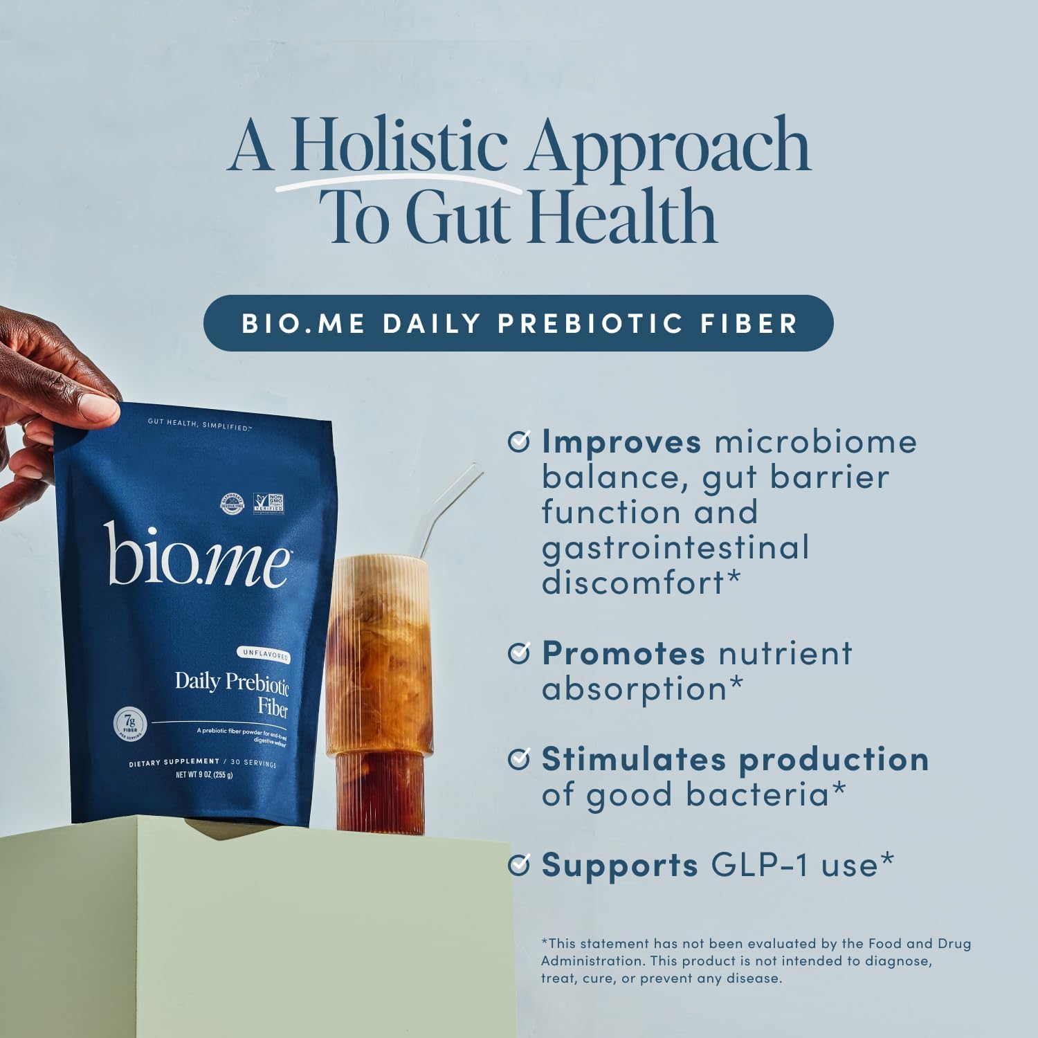 Bio.me Daily Prebiotic Fiber Powder Unflavored - 7g Per Serving - Soluble & Insoluble Fiber Supplement Powder for Women & Men - Digestive Health & Gut Health - GLP-1 Friendly, Sugar Free - 30 Servings - Image 3