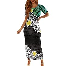 Puletasi Samoan Traditional Maxi Skirt Sets Polynesian Tribal Tapa Totem Women Island Short Sleeves Set Maxi Dress