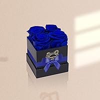 Vista 4 de Rosas preservadas en caja, 4 piezas, flores preservadas, regalo de rosas para ella, azul rey