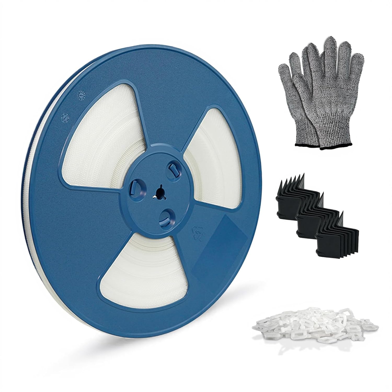 Banding Strapping Kit with 1/2" x 3200" Polypropylene (PP) Band 100 Plastic Clips 20 Edge Protectors Glove for Pallet Box Packaging