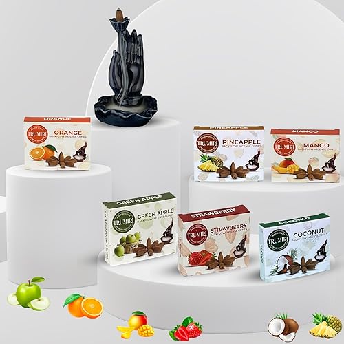 Miniatura 6 de Fruity - Conos de incienso de reflujo para cascada - Conos perfumados - Piña, fresa, coco, mango, manzana, naranja - Insiensos Aromaticos - 6 x 10