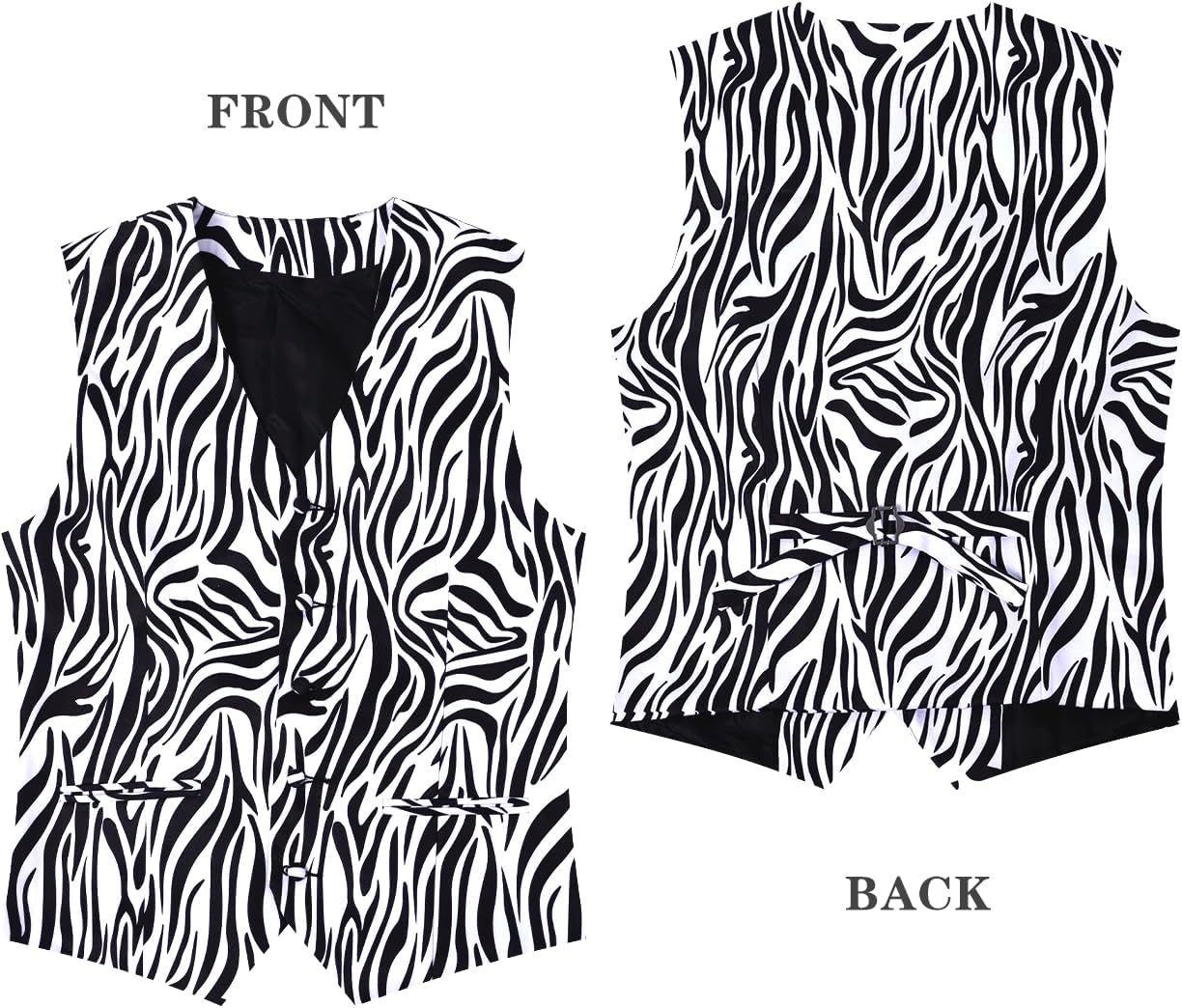 2-Piece Party Suit Vest for Men, Animal Print Waistcoat Vest & Bow Tie