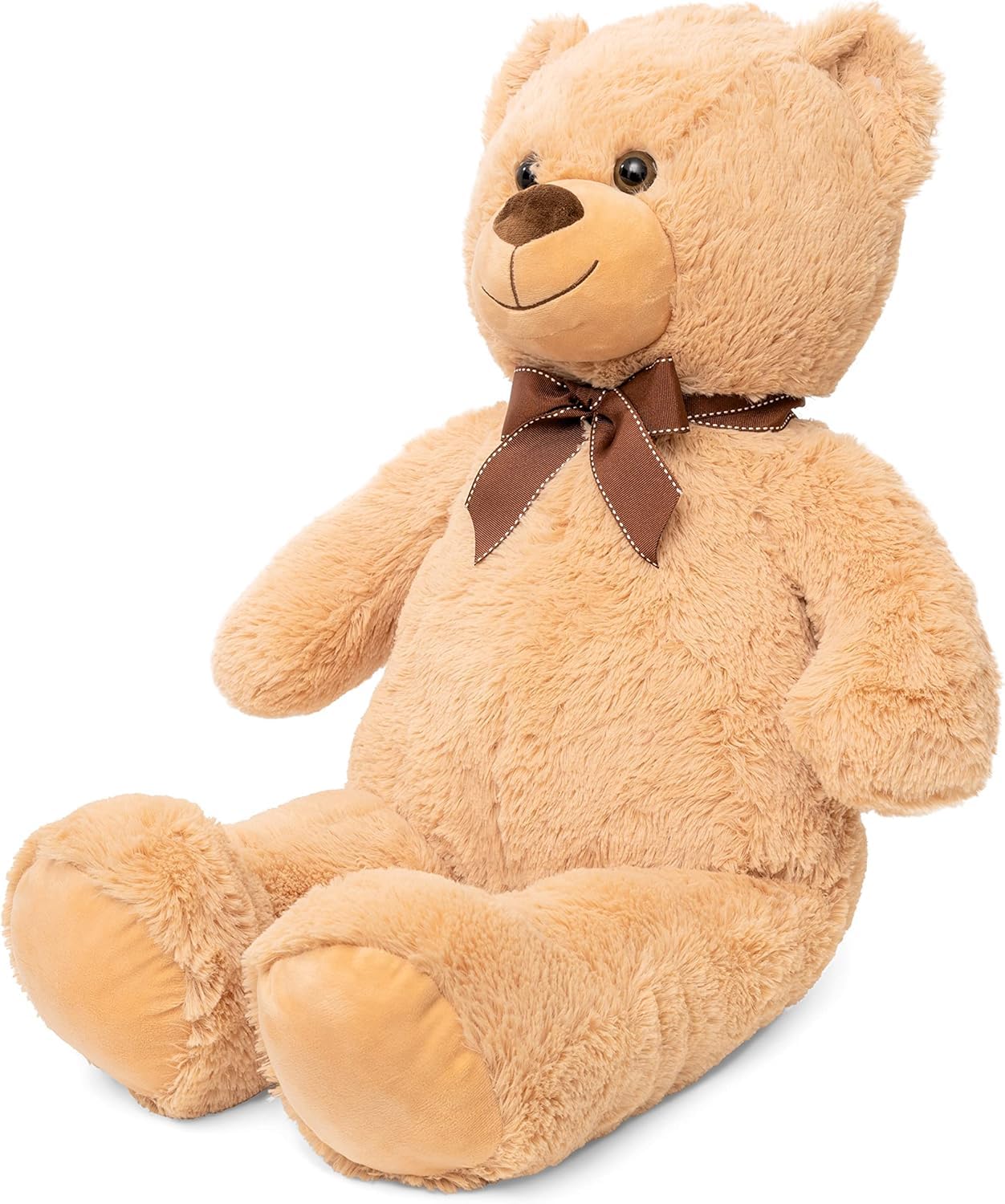 PRESTIGE & DELUXE Oso de peluche gigante 100 cm beige con lazo – Oso de peluche suave XL – Idea de regalo para San Valentín, cumpleaños, niños y novia
