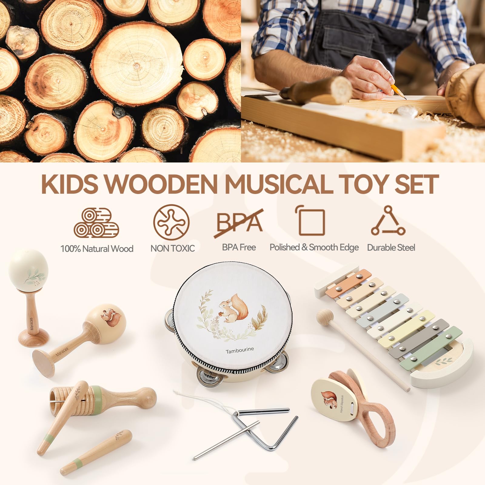 Muziekinstrumenten voor kinderen vanaf 1 jaar, houten
