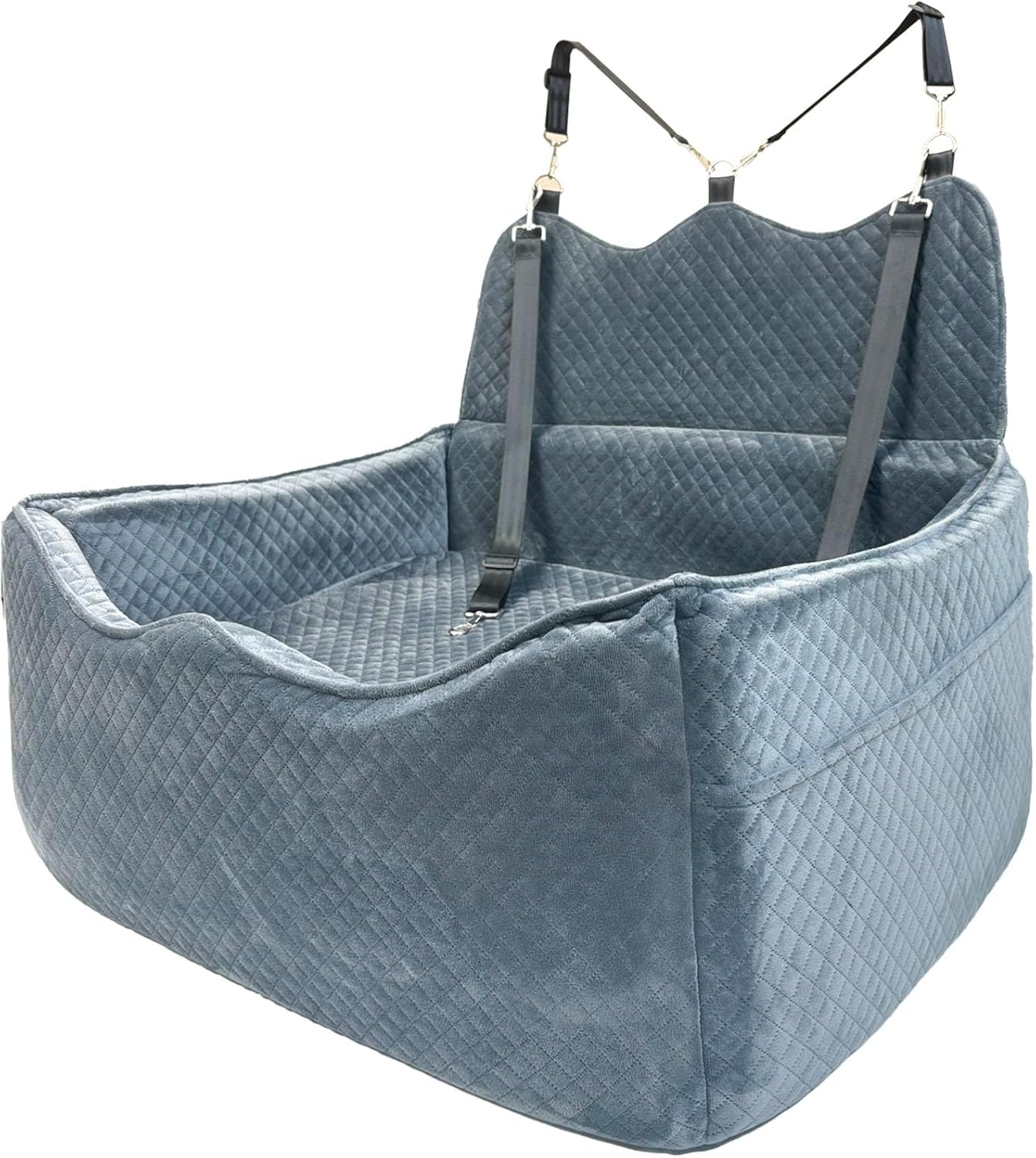 Luxury Dog Booster Seat - Safe & Comfortable Travel Bed for Small/Medium Dogs - Easy to Clean, Disassembles - Gray, Large