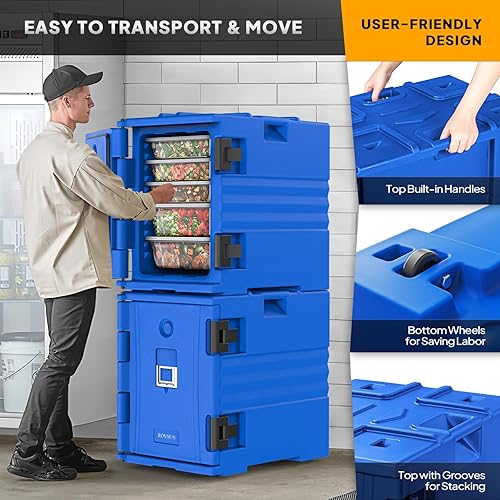 Miniatura 5 de ROVSUN 82QT109 QT - Transportador de alimentos aislado, calentador de alimentos con ruedas, hebillas dobles y asas, cajas calientes apilables para