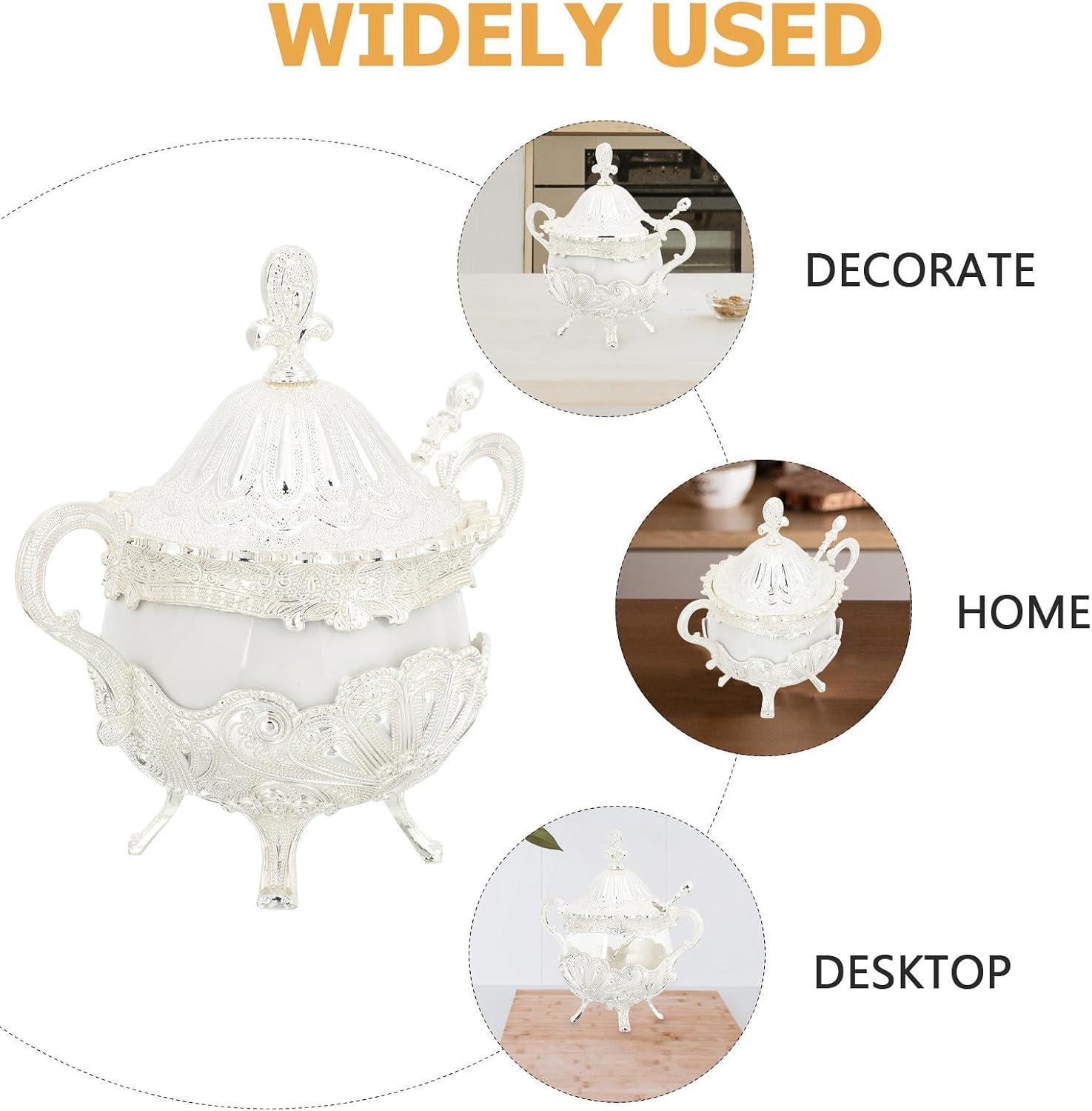 Tofficu Peacock Pattern Condiment Pot with Lid, Zinc Alloy Ceramic