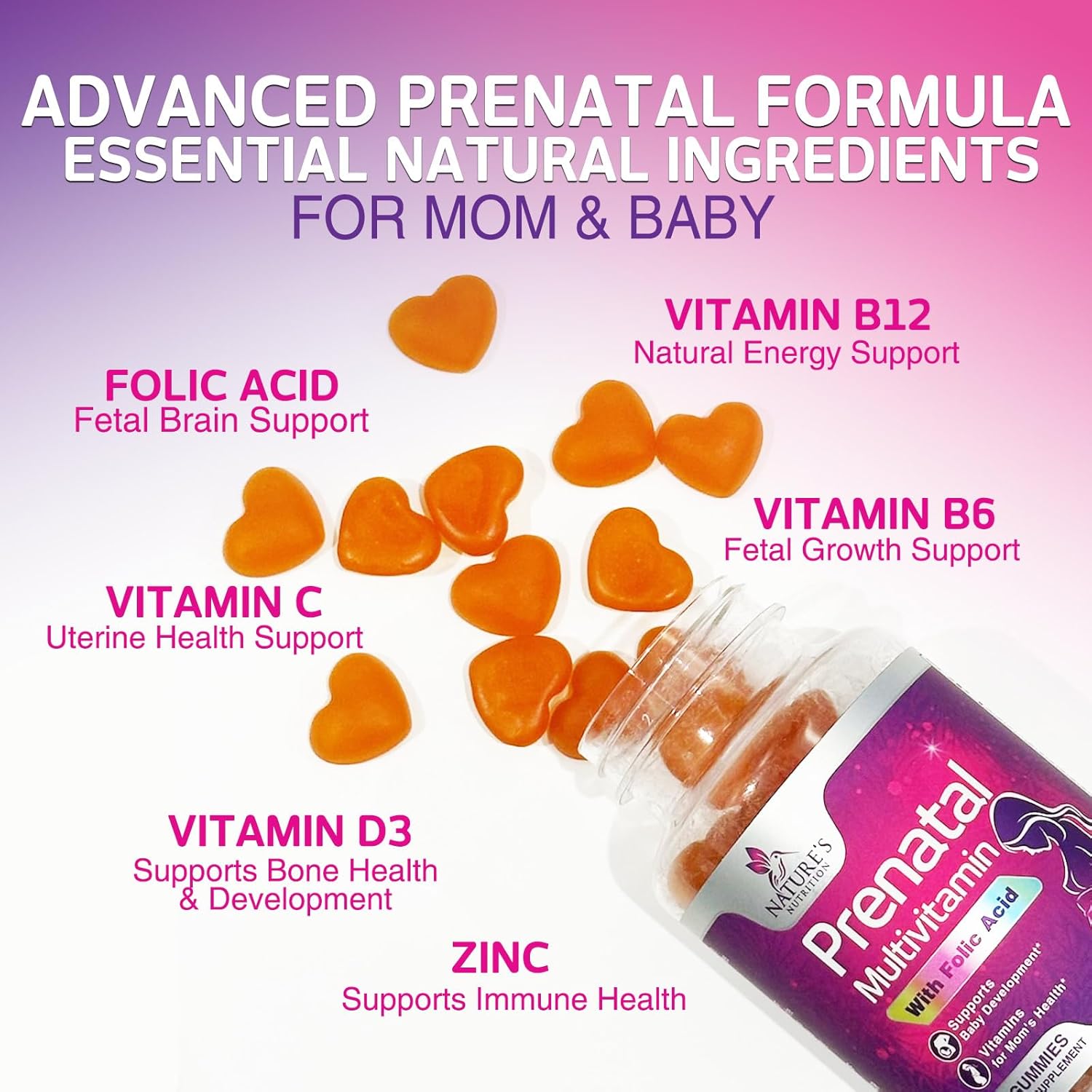 Prenatal Vitamins for Women 1335mcg - Pregnancy Vitamins Gummies with Folic Acid, Vitamin A, C, D3, B12, B6 - Prenatal Multivitamin Gummy for for Fetal Support, Pregnant & Nursing Women - 120 Gummies - Image 3
