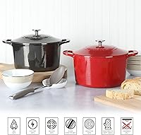 Vista 5 de MARTHA STEWART Gatwick - Olla holandesa de hierro fundido esmaltado de 7 cuartos con tapa, color gris, olla holandesa de servicio pesado