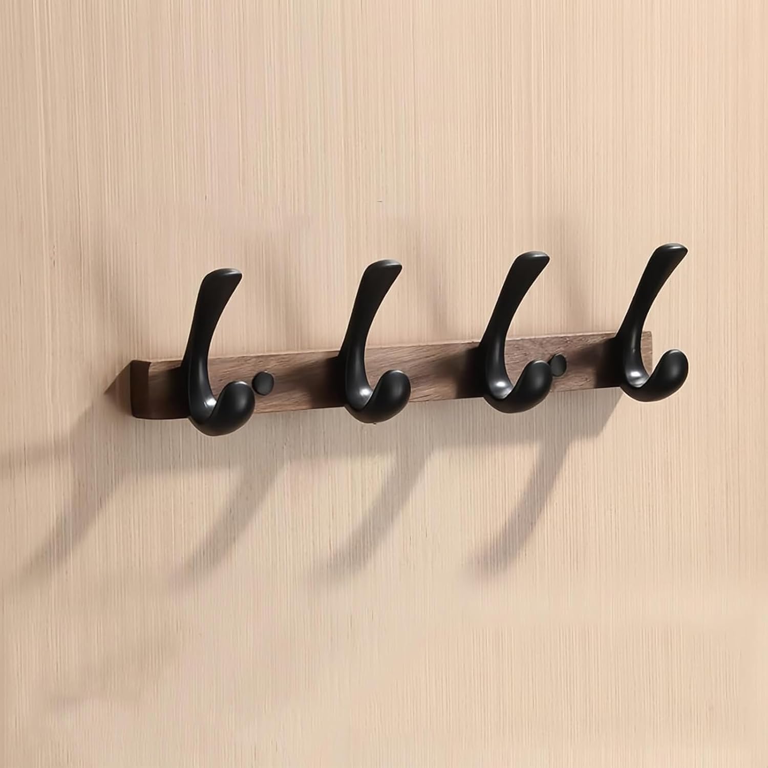 Coat Hooks Wall Mounted, Heavy Duty Rack Hangers with 4, Wooden Hat, for Living Room, Bedroom, Bathroom, Kitchen