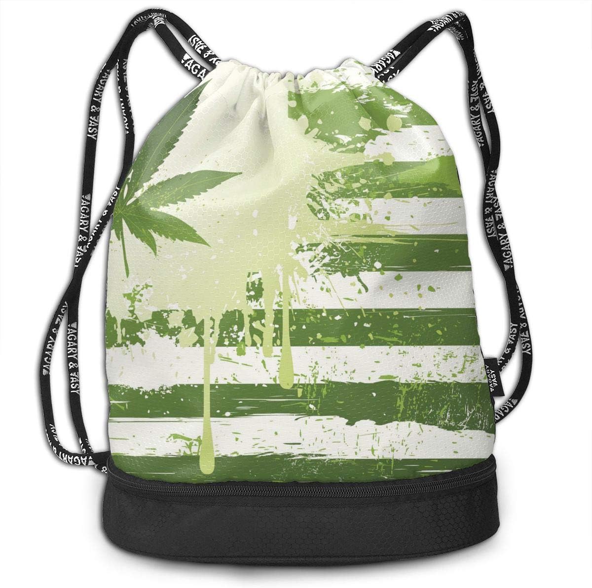 Polyester Drawstring Bag Theft Proof Water Resistant Large Gymsack Large Capacity For Basketball, Volleyball, Baseball, Sports & Workout Gear (Cannabis Leaf Flag)