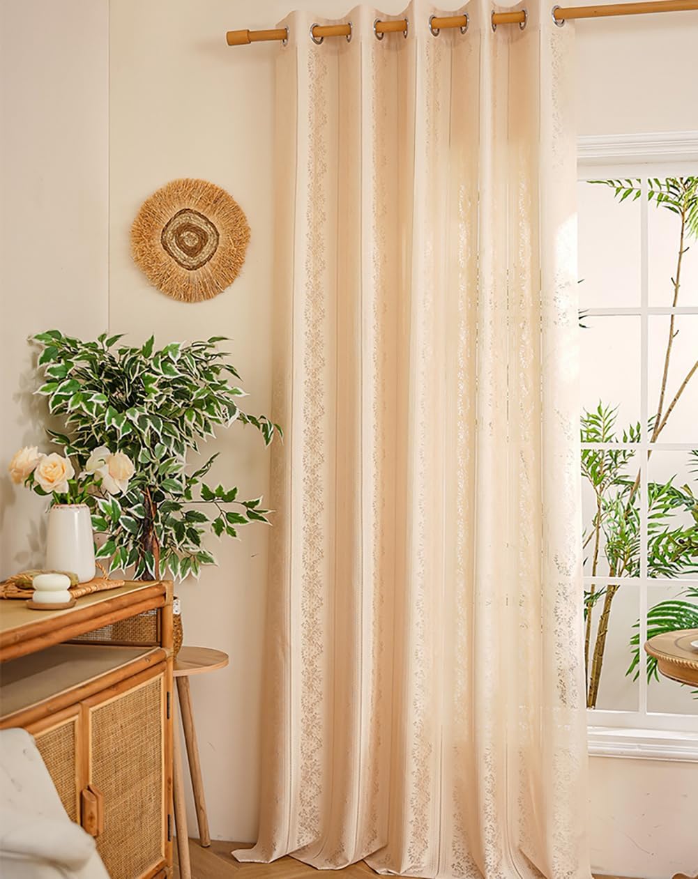 vctops Lace Sheer Curtain Farmhouse Floral Embroidery Decorative Window Drapery Rod Pocket Window Treatment Vintage Rustic Curtain for Living Room Bedroom, 1 Panel (Green,55"x79")