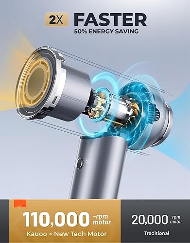 Miniatura 2 de Secador de pelo con difusor, secador iónico Kauoo con motor sin escobillas de 110,000 RPM para secado rápido, secador de pelo de viaje inteligente