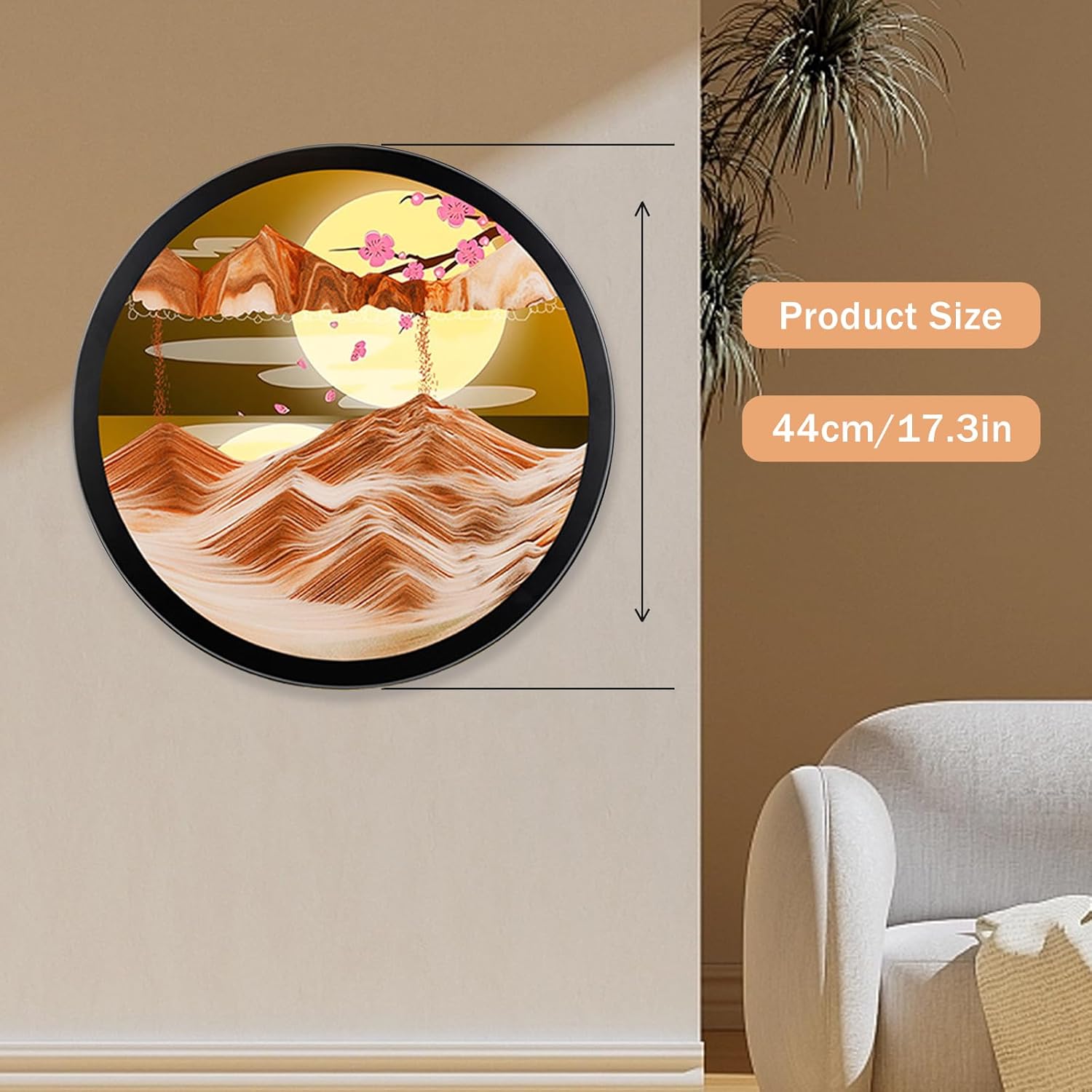 BBYYT Moving Sand Art Picture, Moving Sand Art, Wall Mounted Rotate Sculpture, Wall Art Deep Sea Sandscape Room Decoration, Relaxing Mood Home Office Work Decor(Orange, 17.3'')