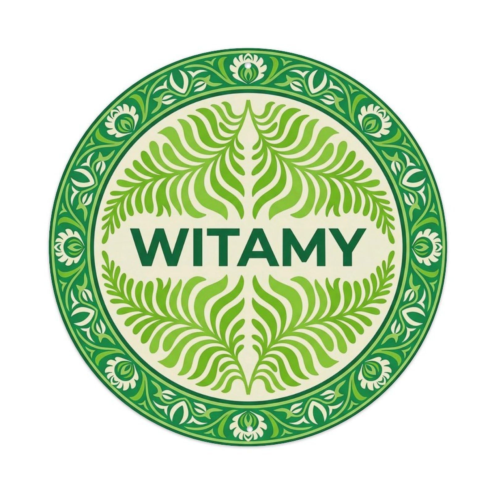 Vintage Polish Folk Art Witamy Welcome Silk Fern Metal Tin Sign