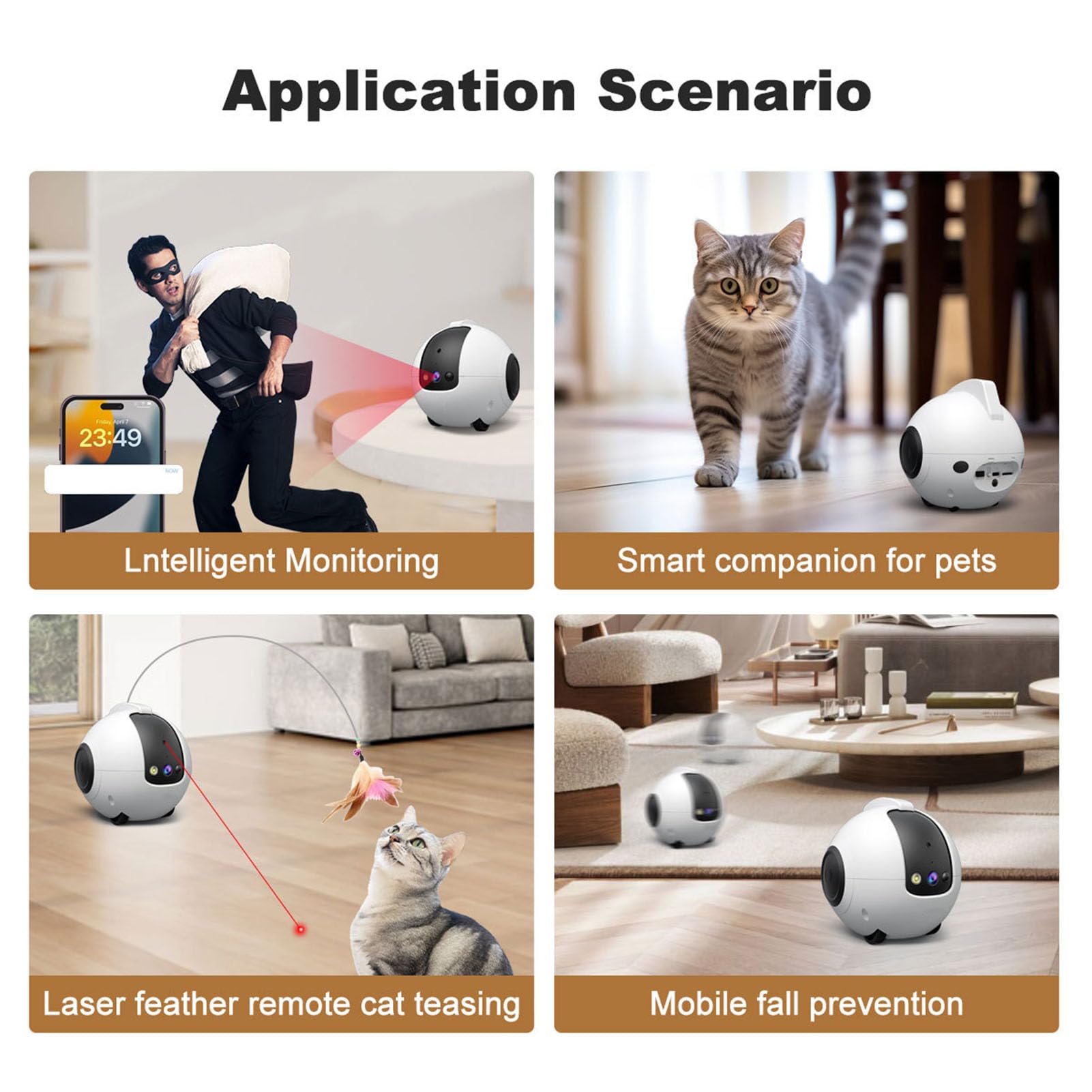 Tonysa Robot con Cámara para el Hogar, Cámara Móvil de 4 MP y 2.5K para Mascotas con Llamada con un, Audio Bidireccional y Grabación de Video, para Vigilancia de Seguridad en
