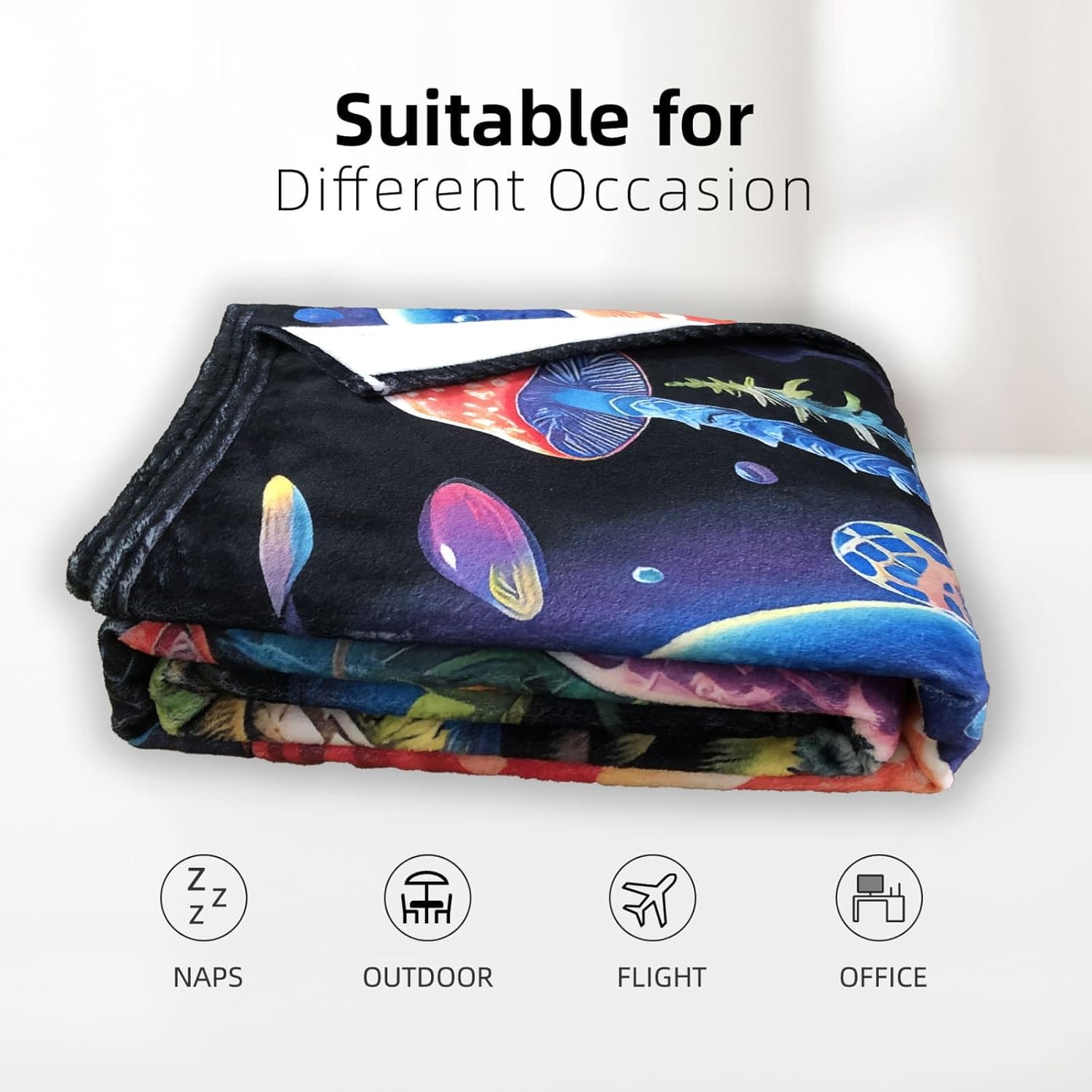 Mushroom Throw Blanket, Mushroom Gifts for Women Men, Soft Hippie Cottage Core Room Decor, Lighweight Flecce, 50x60 inches, 310 GSM, No Pilling, Single Sided Printed - Image 2