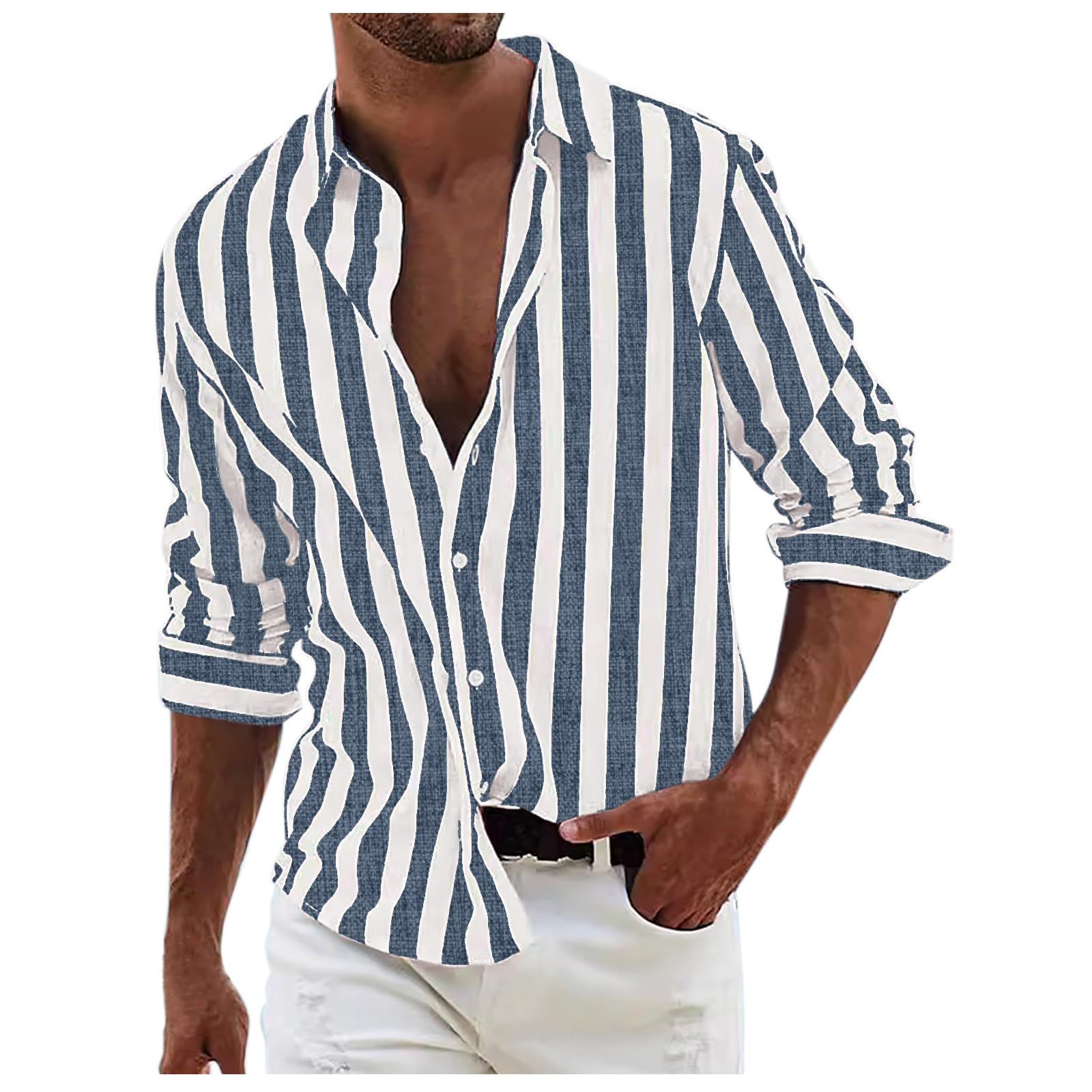 Genérico Camisas Manga Larga Hombre Slim Camisas Manga Larga Hombre Vestir Camisa Verano Hawaianas Hombre Manga Larga Camisas Hawaianas Hombre Algodon Camisas Hombre Manga Larga de Vestir Tonos Rayas