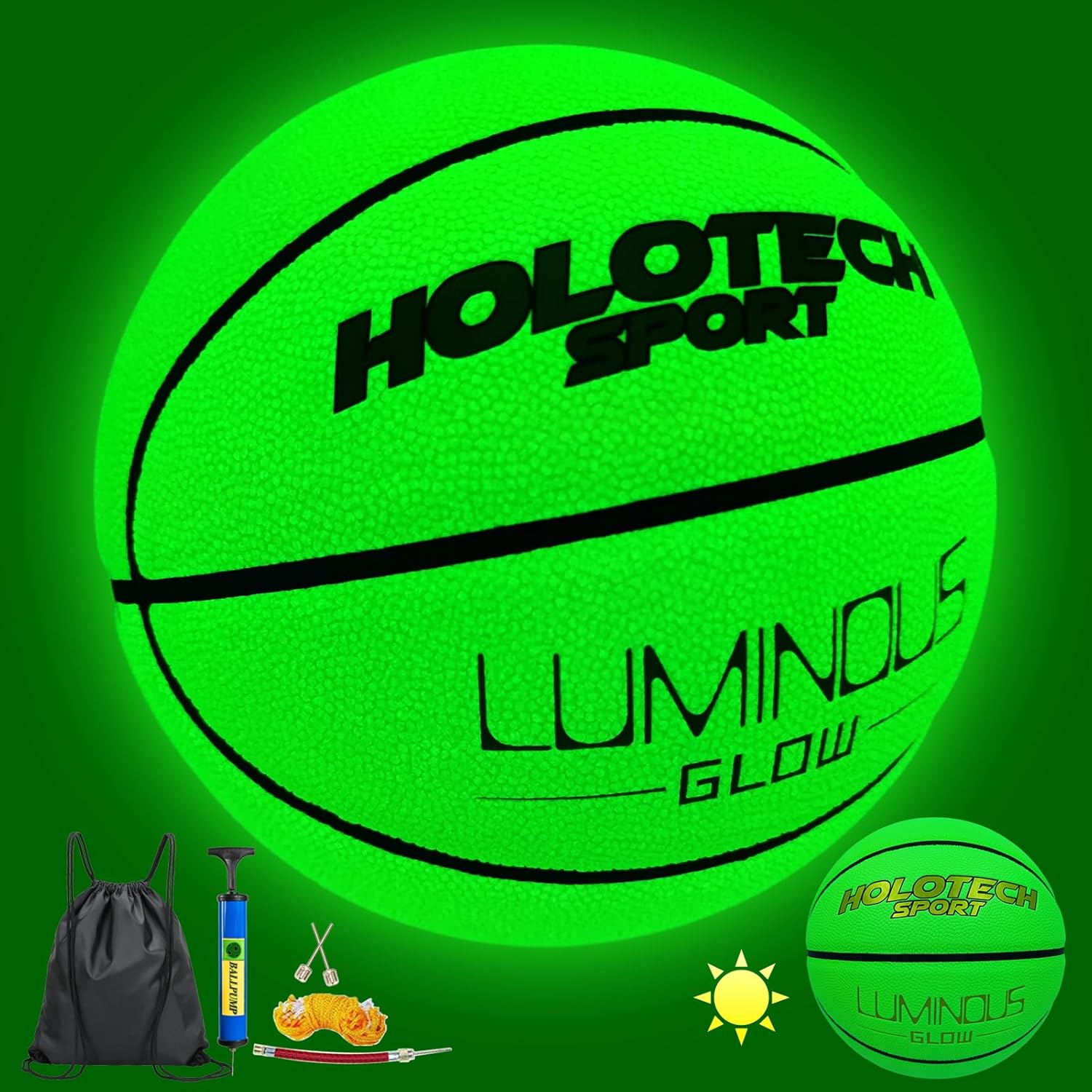 Basketball Glow in The Dark, Cool Glowing Luminous Leather Basketball Indoor Outdoor Size 7/6/5 for Men, Women, Teenager (with Pump)