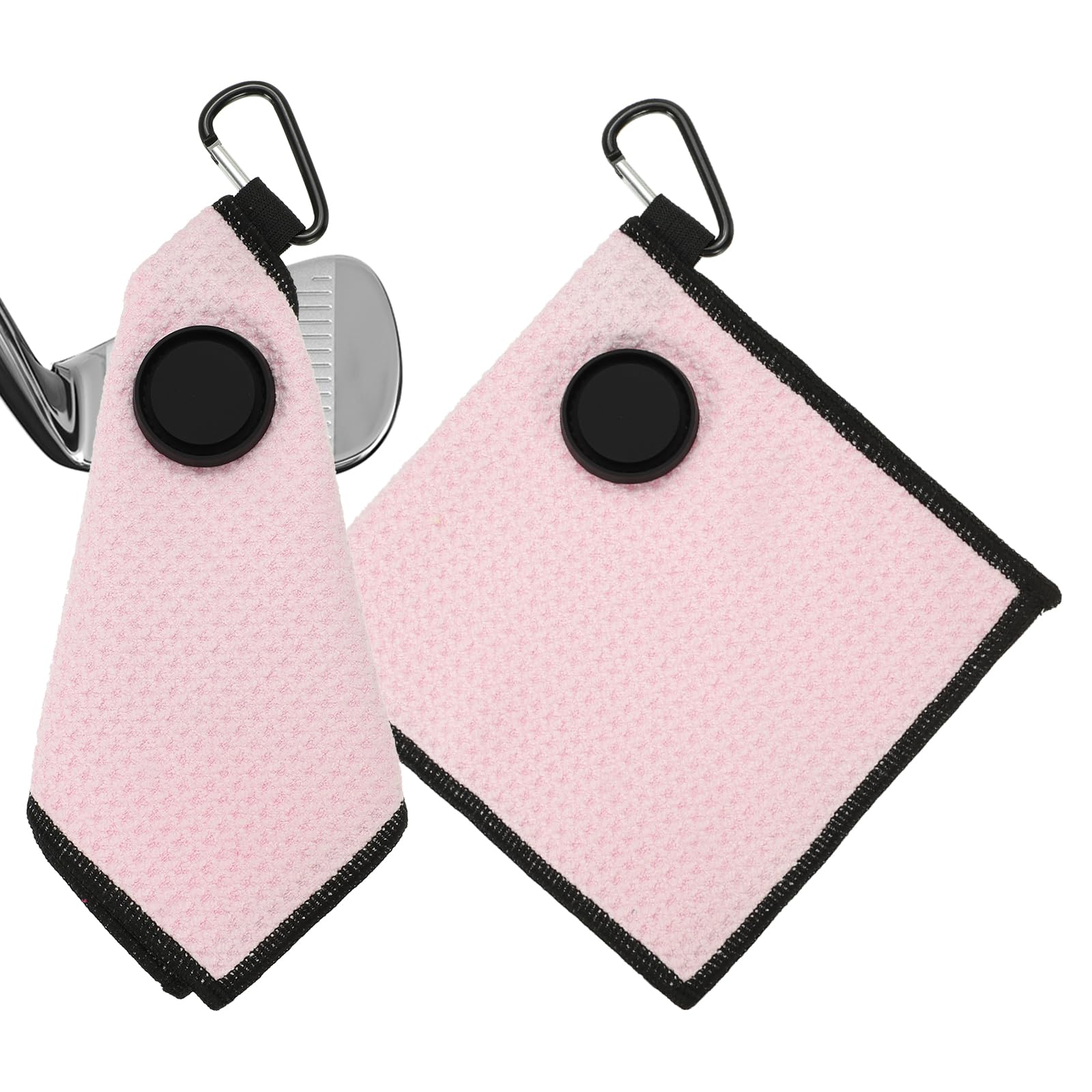 PATIKIL 6"x6" Magnetic Golf Towel with Wire Cleaning Cloth, 2 Pack Microfiber Waffle Pattern Towels with Magnet and Clip for Golf Carts Clubs Golfing Gear, Pink/Black